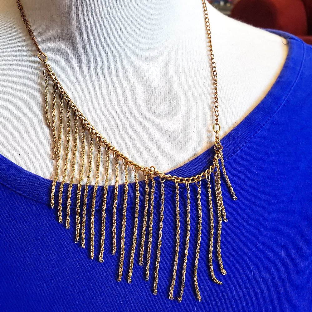 17" Gold Tone Tassel Bib Style Necklace Artisan
